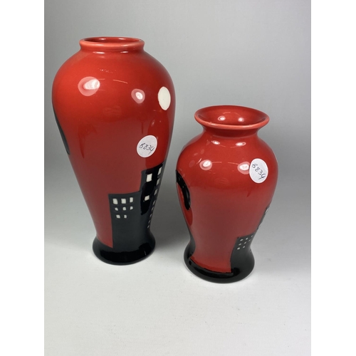 817 - TWO BENAYA TUBE LINED POTTERY VASES DECORATED IN BLACK CAT PATTERN