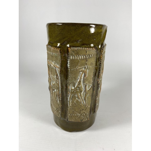 827 - AN UNUSUAL STUDIO POTTERY VASE, STAMPED TRIAL 9682