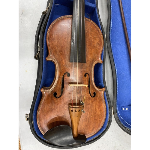 94 - A FULL SIZE CASED SCOTTISH VIOLIN, LABEL FOR DONALD RIDDELL, INVERNESS, 1974