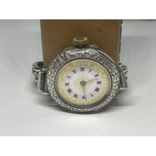 701 - A VINTAGE LADIES SILVER & ENAMEL WATCH, BOXED