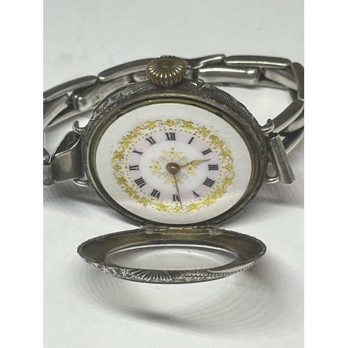 701 - A VINTAGE LADIES SILVER & ENAMEL WATCH, BOXED