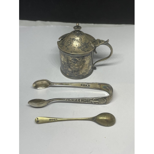 711 - A MIXED LOT OF ITEMS TO INCLUDE SILVER MUSTARD POT, WHITE METAL CONTINENTAL JUG & SUGAR BOWL, SILVER... 