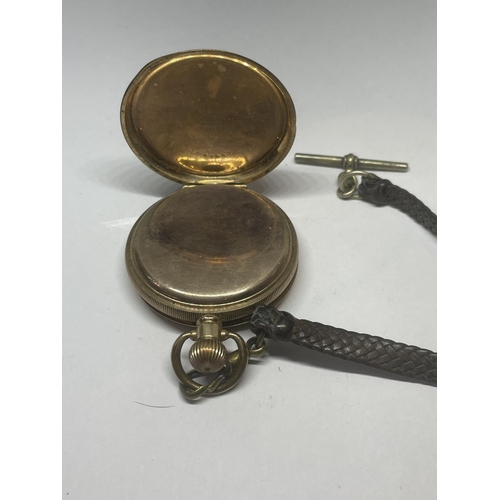 717 - A WALTHAM U.S.A GOLD PLATED HALF HUNTER POCKET WATCH WITH DENISON STAR CASE, BOXED