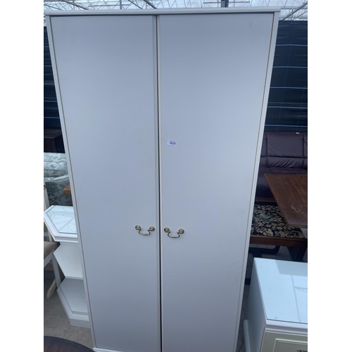 2610 - A MODERN WHITE TWO DOOR WARDROBE, CHEVAL, STOOL AND CORNER SHELVES