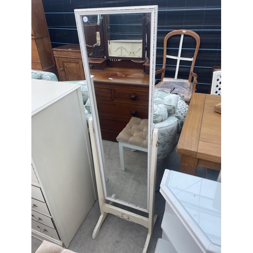 2610 - A MODERN WHITE TWO DOOR WARDROBE, CHEVAL, STOOL AND CORNER SHELVES