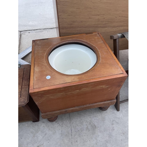 2645 - A BOX COMMODE, FOLDING STAND AND SMALL BOX