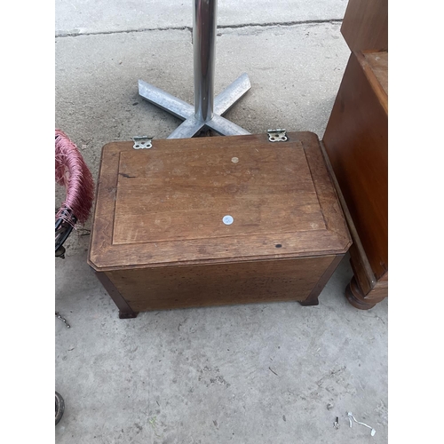 2645 - A BOX COMMODE, FOLDING STAND AND SMALL BOX