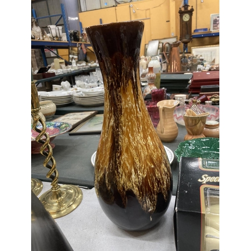 282 - TWO TALL VASES TO INCLUDE A WOODEN AND A STUDIO POTTERY