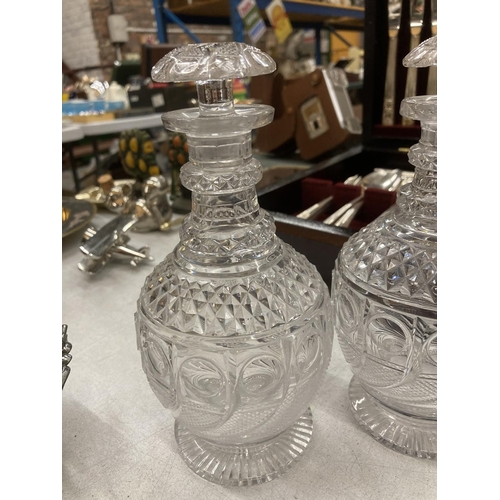 286 - A PAIR OF VICTORIAN CUT GLASS DECANTERS