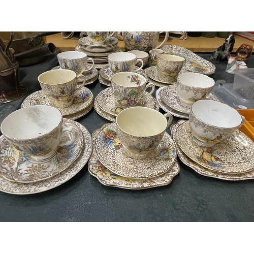 870 - A LARGE QUANTITY OF CRINOLINE LADY TEAWARE TO INCLUDE A SADLER TEAPOT,MILK AND SUGAR BOWL, SANDWICH ... 