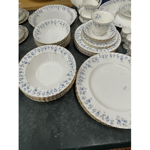 873 - A LARGE ROYAL ALBERT MEMORY LANE DINNER SERVICE TO INCLUDE A COFFEE SET, DINNER PLATES, SAUCE BOAT, ... 