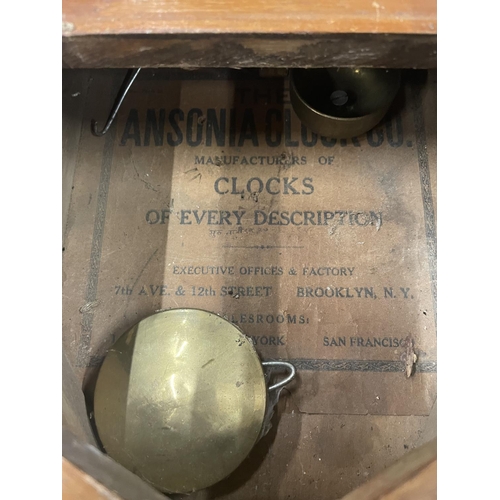 880 - A VINTAGE SMITH'S ENFIELD MAHOGANY CASED WALL CLOCK IN NEED OF RESTORATION PLUS A NAPOLEON'S  HAT MA... 