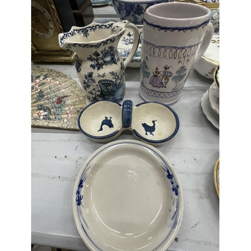 905 - A QUANTITY OF CERAMIC ITEMS TO INCLUDE A MASON'S JUG AND BOWL, DISHES, ETC