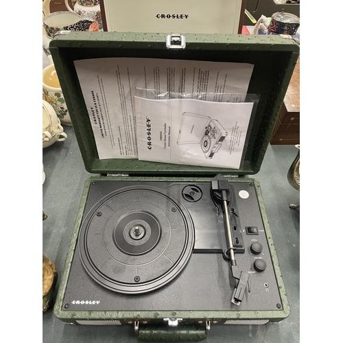 912 - TWO CROSLEY DELUXE MOBILE TURNTABLE RECORD PLAYERS