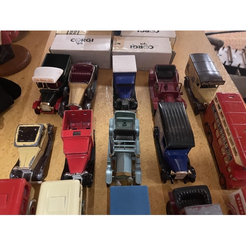 921 - NINE BOXED CORGI DIECAST VINTAGE VANS PLUS EIGHTEEN UNBOXED LLEDO AND MATCHBOX VEHICLES