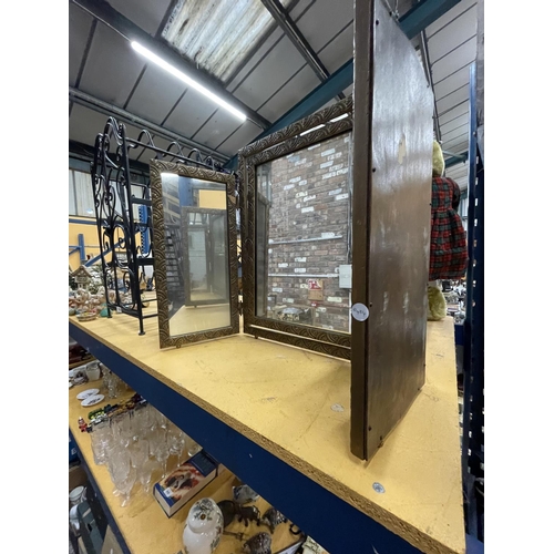 931 - A VINTAGE THREE SECTIONED MIRROR WITH GILT FRAME