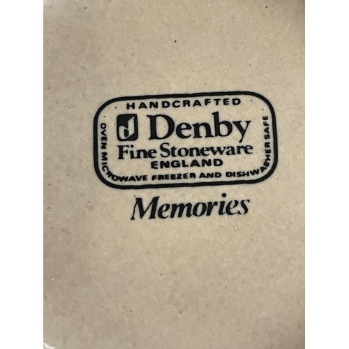 939 - A VINTAGE DENBY 'MEMORIES' DINNER SERVICE TO INCLUDE PLATES, BOWLS, CUPS, SAUCERS, A CREAM JUG, ETC