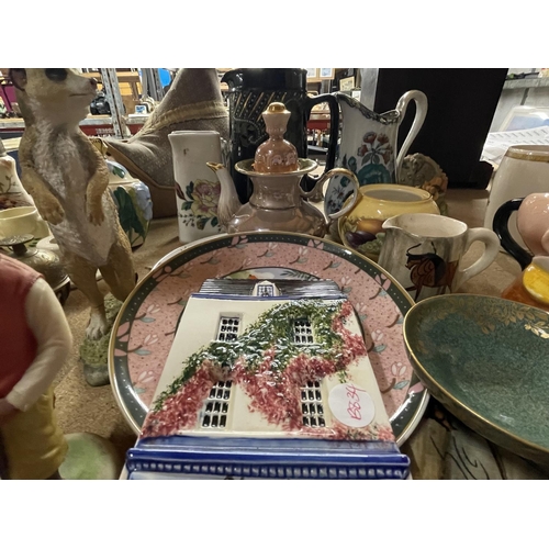 956 - A QUANTITY OF CERAMIC ITEMS TO INCLUDE VINTAGE JUGS, FIGURES, PLATES, ETC