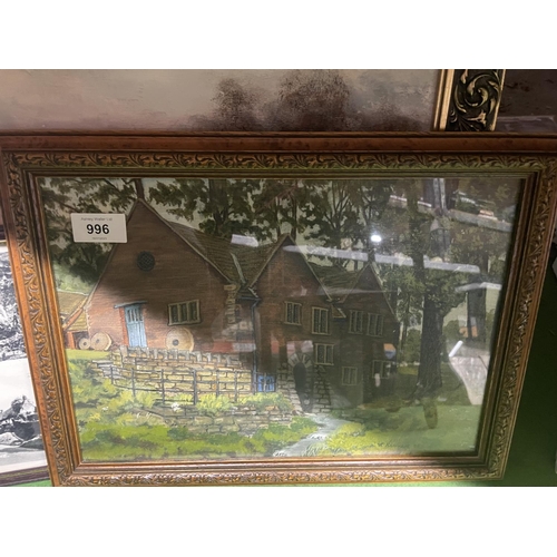 996 - TWO OILS ON BOARD, ONE OF A WATERMILL SIGNED R HAMNETT '89, A COUNTRY SCENE SIGNED J PEARSON AND A F... 