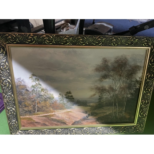 996 - TWO OILS ON BOARD, ONE OF A WATERMILL SIGNED R HAMNETT '89, A COUNTRY SCENE SIGNED J PEARSON AND A F... 