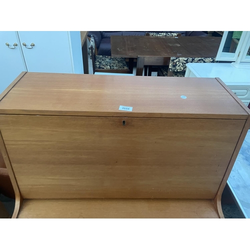 2668 - A RETRO TEAK BUREAU WITH FALL FRONT AND THREE DRAWERS - 30