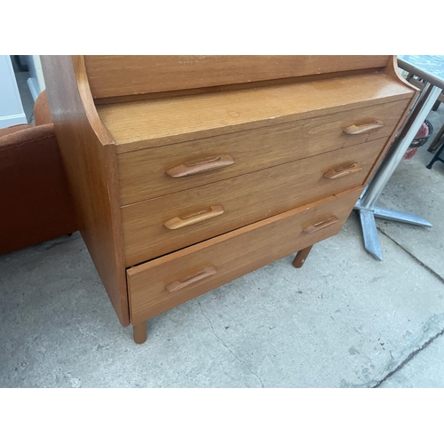 2668 - A RETRO TEAK BUREAU WITH FALL FRONT AND THREE DRAWERS - 30