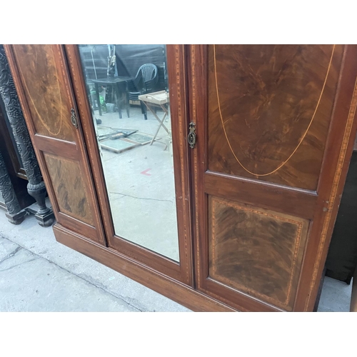 2674 - A MAPLE AND CO EARLY 20TH CENTURY INLAID MAHOGANY MIRROR DOOR WARDROBE - 75