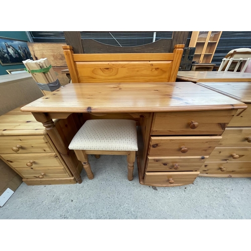 2679 - A MODERN PINE CHEST OF TWO SHORT AND THREE LONG DRAWERS WITH MATCHING DRESSDING TABLE, STOOL, BEDSID... 