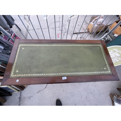 2681 - A VICTORIAN MAHOGANY SIDE TABLE WITH LEATHER TOP AND TWO DRAWERS - 44