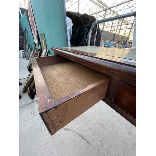 2681 - A VICTORIAN MAHOGANY SIDE TABLE WITH LEATHER TOP AND TWO DRAWERS - 44