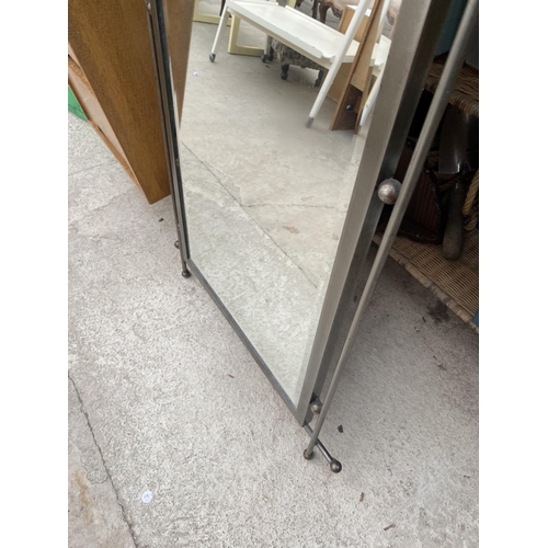 2523A - A MODERN METAL FRAMED MIRROR, 58X24