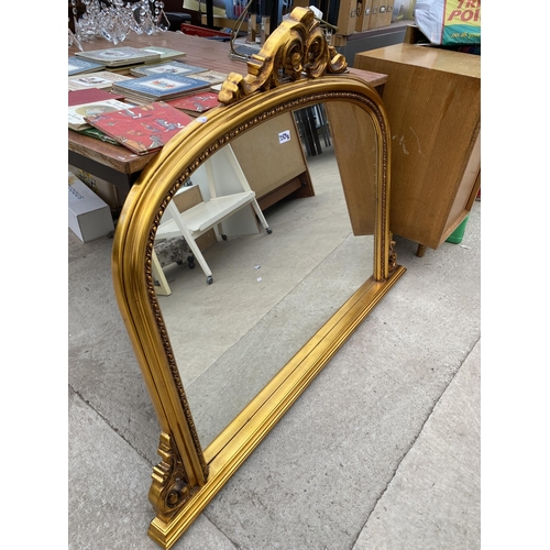 2523B - A MODERN GILT FRAMED OVERMANTEL MIRROR, 50X36