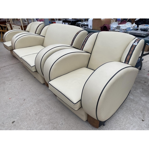 2527 - AN ART DECO REUPHOLSTERED 'CLOUD' THREE PIECE LOUNGE SUITE, COMPLETE WITH ORIGINAL RECEIPT FOR £2,20... 