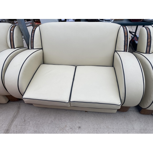 2527 - AN ART DECO REUPHOLSTERED 'CLOUD' THREE PIECE LOUNGE SUITE, COMPLETE WITH ORIGINAL RECEIPT FOR £2,20... 