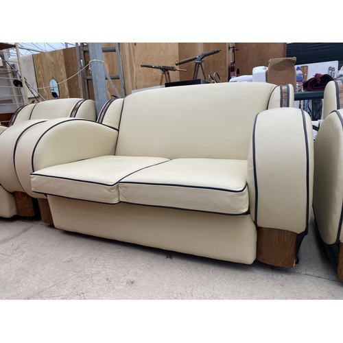 2527 - AN ART DECO REUPHOLSTERED 'CLOUD' THREE PIECE LOUNGE SUITE, COMPLETE WITH ORIGINAL RECEIPT FOR £2,20... 