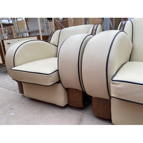 2527 - AN ART DECO REUPHOLSTERED 'CLOUD' THREE PIECE LOUNGE SUITE, COMPLETE WITH ORIGINAL RECEIPT FOR £2,20... 