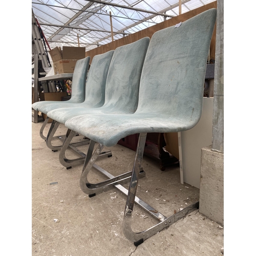 2538 - A SET OF FOUR 'MERROW ASSOCIATES' RETRO CHAIRS ON CHROME CURVED LEGS, SHAPED BACK AND SEAT