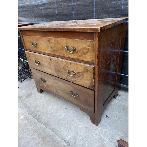 2549 - A 19TH CENTURY MAHOGANY CHEST OF THREE DRAWERS, 32