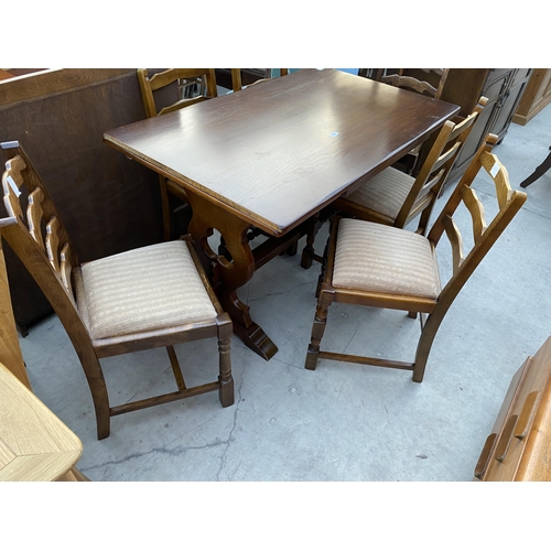 2584 - A REPRODUCTION OAK DRAW-LEAF DINING TABLE AND SIX LADDERBACK DINING CHAIRS