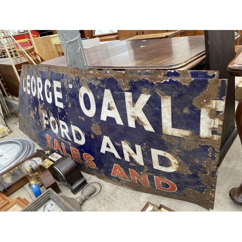 1593 - A LARGE BELIEVED ORIGINAL 'GEORGE OAKLEY FORD SALES' SIGN (229CM X 80CM)