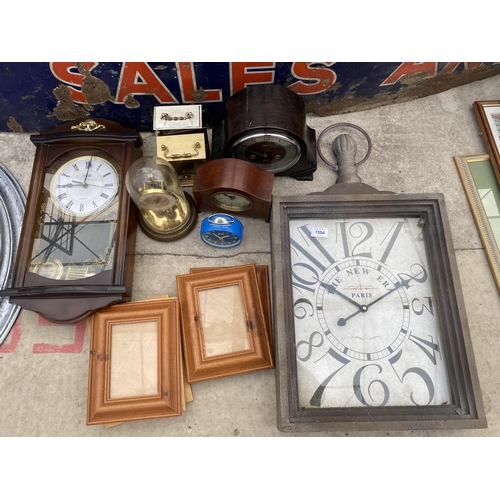 1594 - AN ASSORTMENT OF WALL CLOCKS, MANTLE CLOCKS AND PICTURE FRAMES ETC