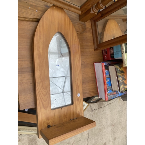 1618 - A PINE SWING FRAME DRESSING TABLE MIRROR AND A FURTHER PINE FRAMED MIRROR