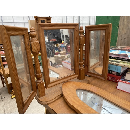 1618 - A PINE SWING FRAME DRESSING TABLE MIRROR AND A FURTHER PINE FRAMED MIRROR