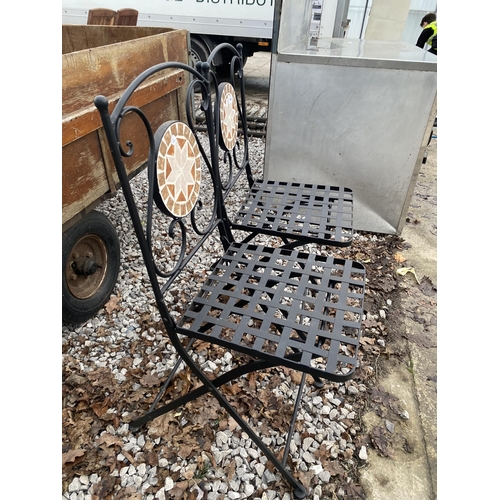 1645 - TWO FOLDING METAL GARDEN CHAIRS WITH TILED BACKS