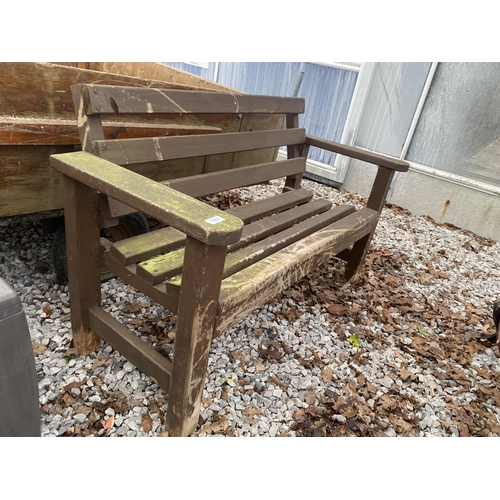 1649 - A TWO SEATER WOODEN GARDEN BENCH