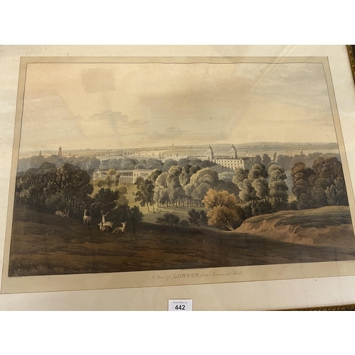 442 - A VIEW OF LONDON FROM GREENWICH PARK, AQUATINT AND ETCHING HAND COLOURED, BY DANIEL HAVELL 1815, 41X... 