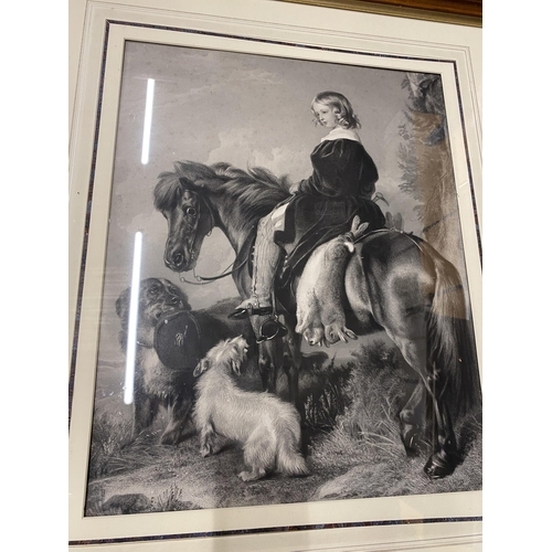 448 - BLACK AND WHITE ENGRAVING  AFTER SIR EDWIN LANDSEER 'RETURN FROM THE WARREN', 51X41CM, FRAMED AND GL... 