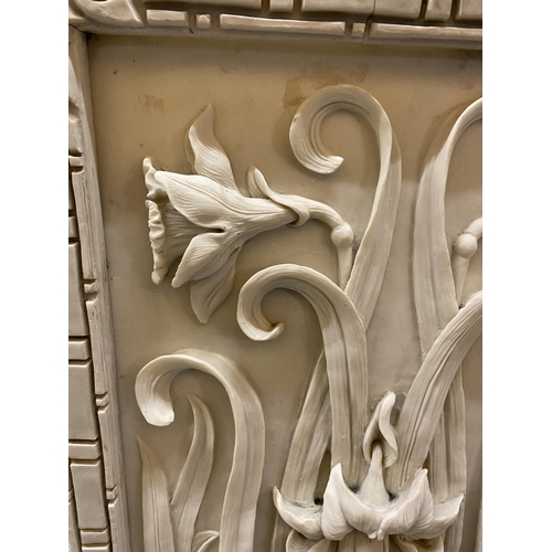 98 - AN ART NOUVEAU ALABASTER FLORAL DAFFODIL PLAQUE  86 X 52CM