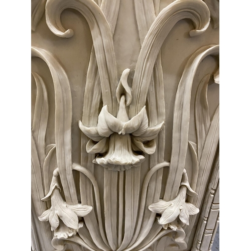 98 - AN ART NOUVEAU ALABASTER FLORAL DAFFODIL PLAQUE  86 X 52CM