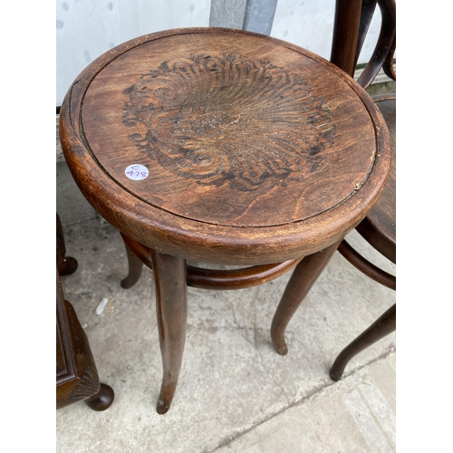 2221 - A BENTWOOD CAFE CHAIR WITH SCROLL BACK AND A BENTWOOD STOOL